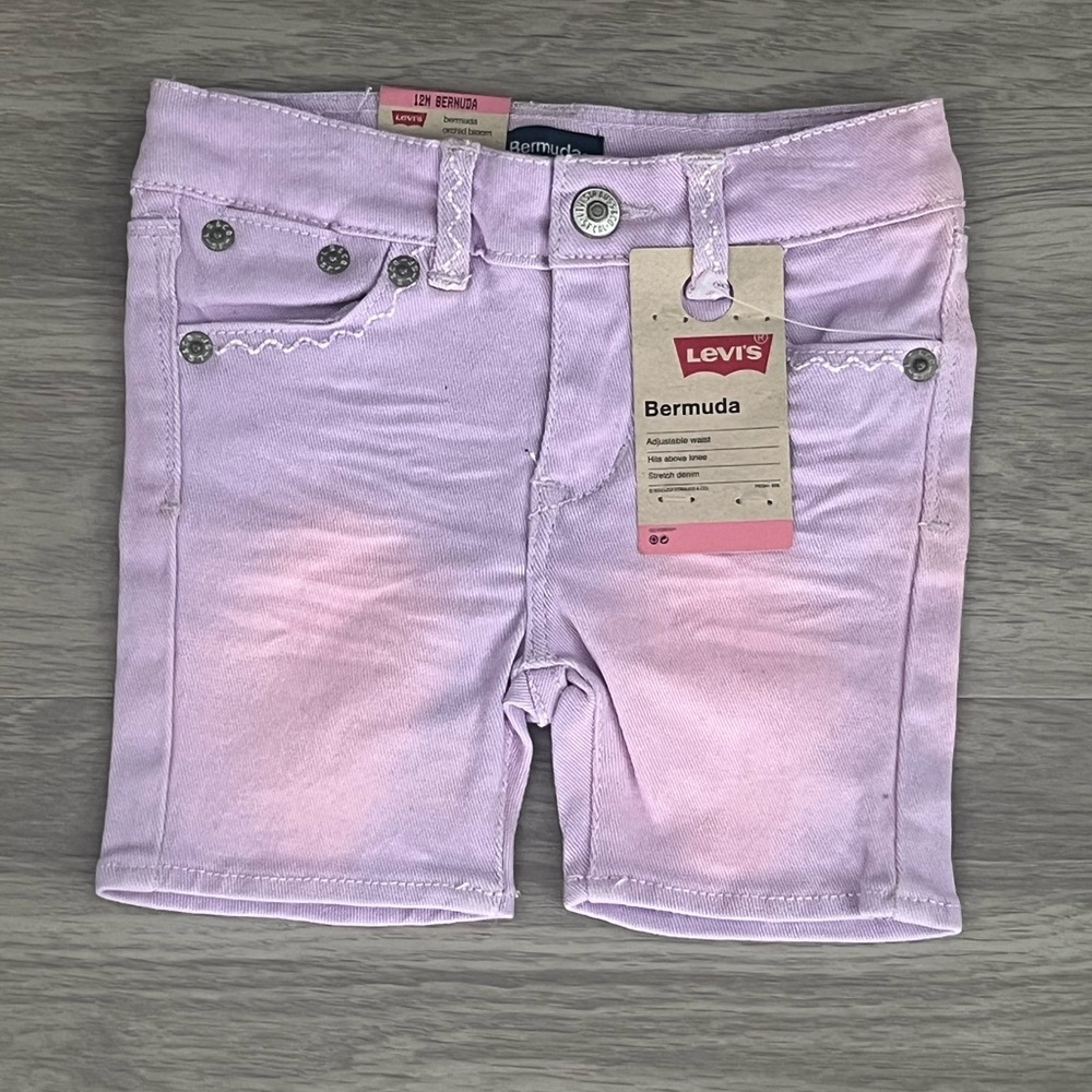 NWT Levi’s Baby Girls Lavender Bermuda Denim Shorts Size 12M